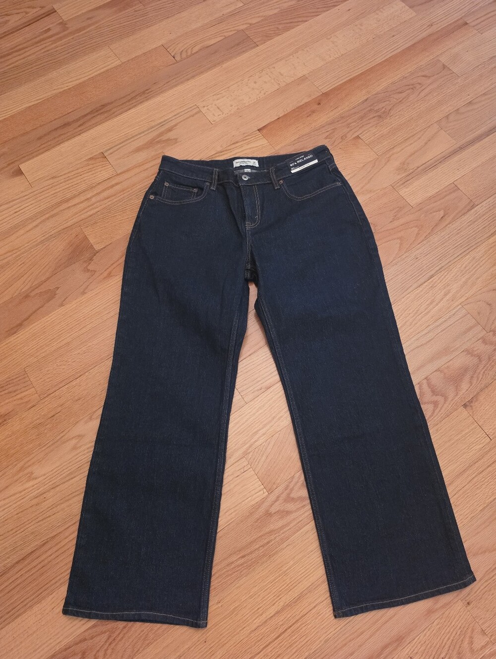 Abercrombie & Fitch Dark Blue Curve Love Low-Rise Flare Jeans
